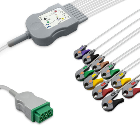 6016549 ECG Wires comp. w/ GE Marquette - 10-leads Pinch Clamp / Grabber (IEC)