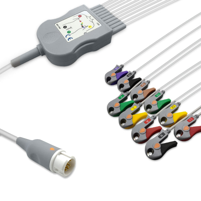 6016553 ECG Wires comp. w/ Philips - 10-leads Pinch Clamp / Grabber (IEC)