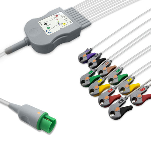 6016557 ECG Wires comp. w/ Spacelabs - 10-leads Pinch Clamp / Grabber (IEC)