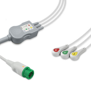 6016079 ECG Wires comp. w/ Mindray - 3-leads Press Stud (IEC)