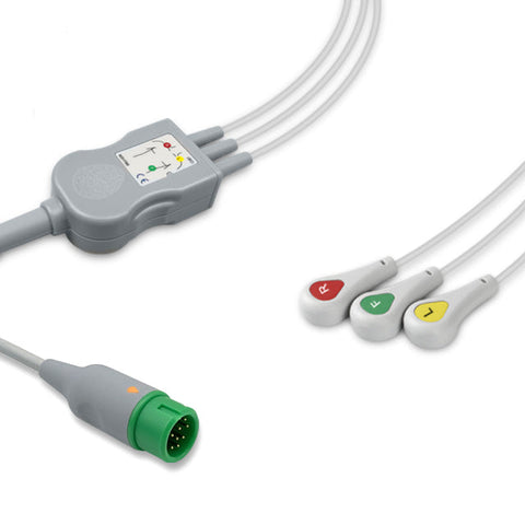 6016243 ECG Wires comp. w/ Comen - 3-leads Press Stud (IEC)