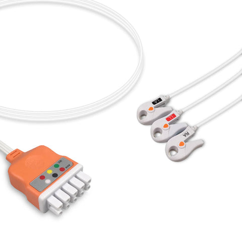 6017710 Disp. ECG Wires - MQ-Type 3-leads - Pinch Clamp / Grabber (IEC)