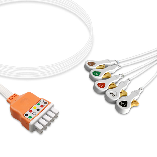 6017763 Disp. ECG Wires - MQ-Type 5-leads - Press Stud (AHA)