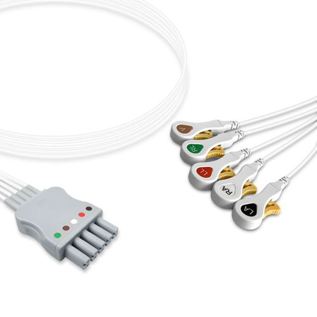 6017825 Disp. ECG Wires - SMA-Type 5-leads - Press Stud (AHA) - 813